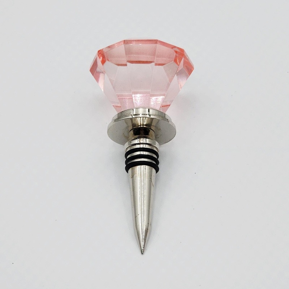 Vintage Oversized Pink Faceted Glass Diamond Wine Bottle Stopper Gem Cut